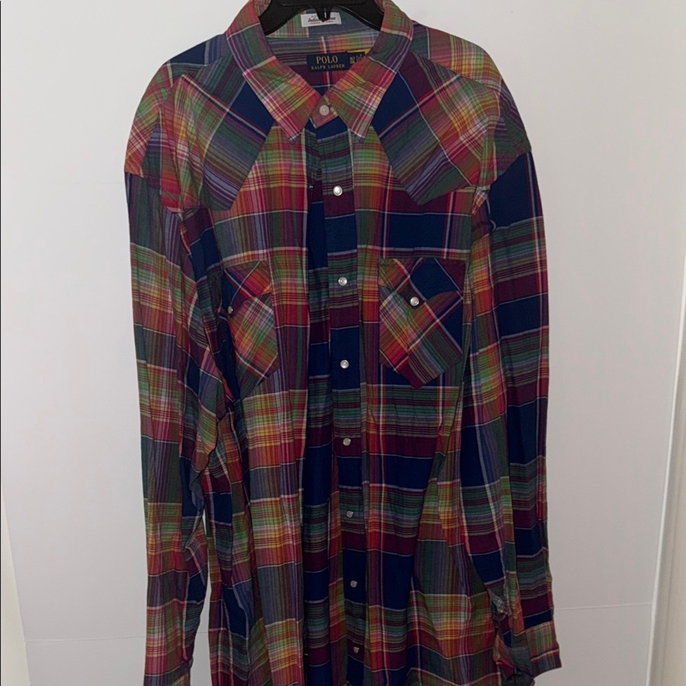 Polo by Ralph Lauren Red and Blue Casual Button Down Shirt